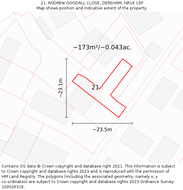 21, ANDREW GOODALL CLOSE, DEREHAM, NR19 1SP: Plot and title map