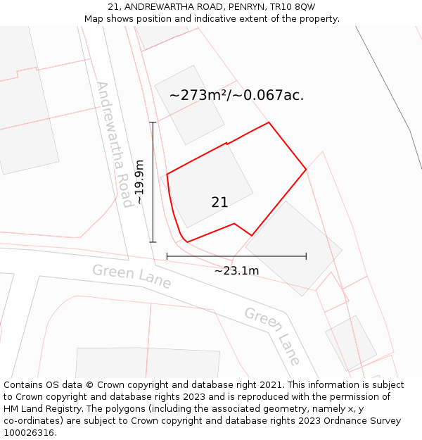 21, ANDREWARTHA ROAD, PENRYN, TR10 8QW: Plot and title map