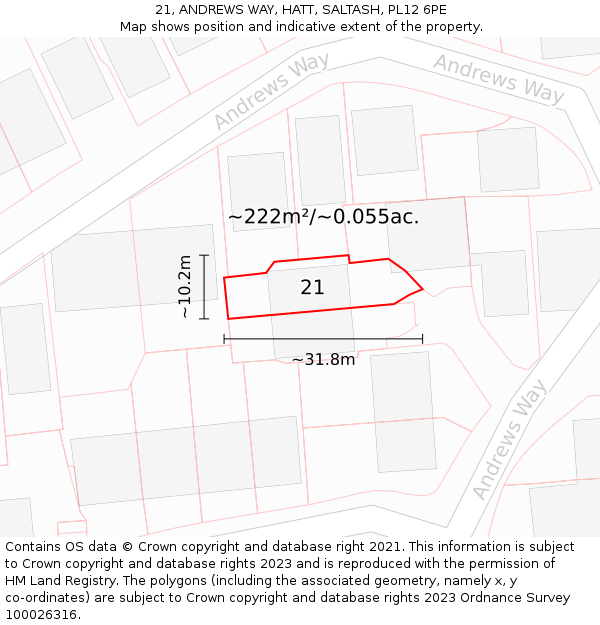 21, ANDREWS WAY, HATT, SALTASH, PL12 6PE: Plot and title map
