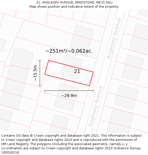 21, ANGLESEY AVENUE, MAIDSTONE, ME15 9SU: Plot and title map