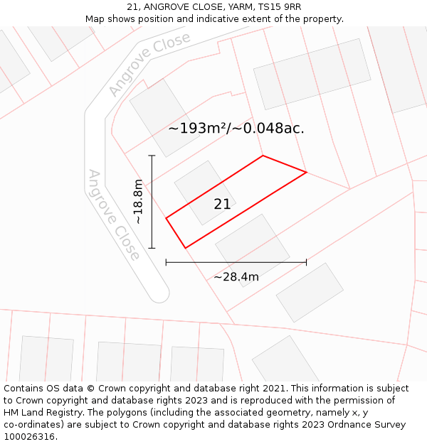 21, ANGROVE CLOSE, YARM, TS15 9RR: Plot and title map