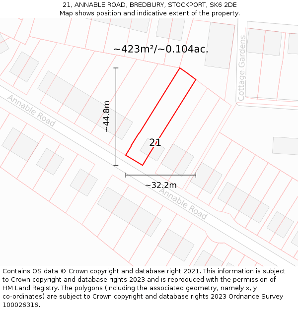 21, ANNABLE ROAD, BREDBURY, STOCKPORT, SK6 2DE: Plot and title map