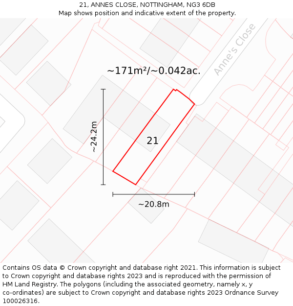 21, ANNES CLOSE, NOTTINGHAM, NG3 6DB: Plot and title map
