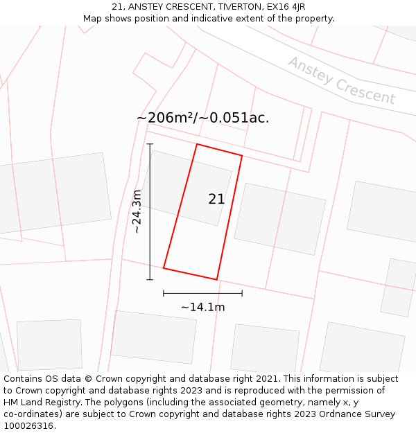 21, ANSTEY CRESCENT, TIVERTON, EX16 4JR: Plot and title map