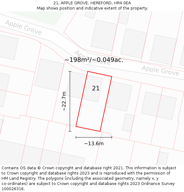 21, APPLE GROVE, HEREFORD, HR4 0EA: Plot and title map