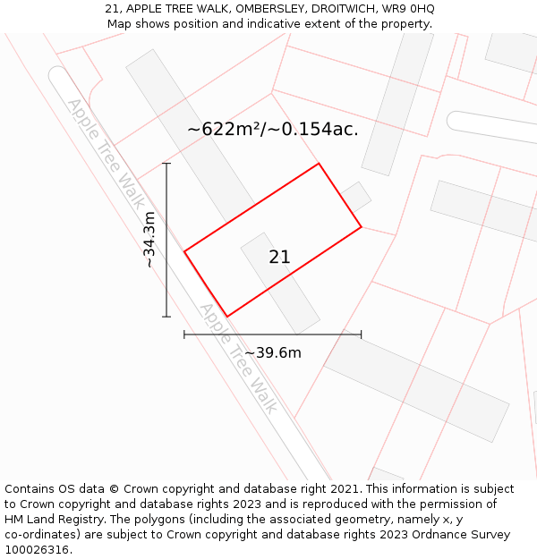 21, APPLE TREE WALK, OMBERSLEY, DROITWICH, WR9 0HQ: Plot and title map