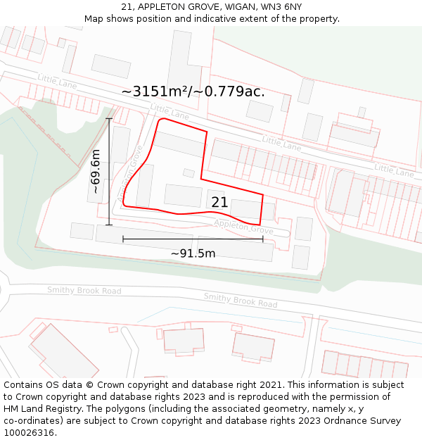 21, APPLETON GROVE, WIGAN, WN3 6NY: Plot and title map