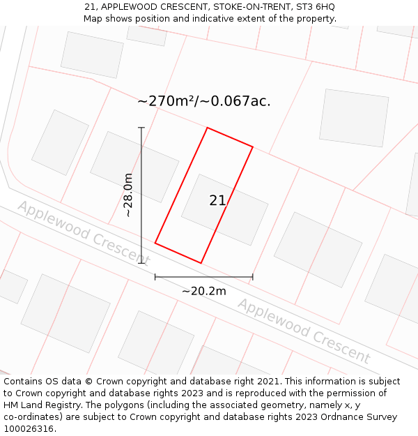 21, APPLEWOOD CRESCENT, STOKE-ON-TRENT, ST3 6HQ: Plot and title map