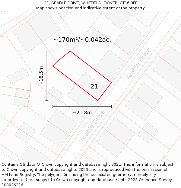 21, ARABLE DRIVE, WHITFIELD, DOVER, CT16 3FE: Plot and title map