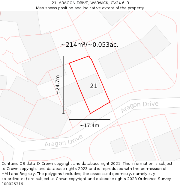 21, ARAGON DRIVE, WARWICK, CV34 6LR: Plot and title map