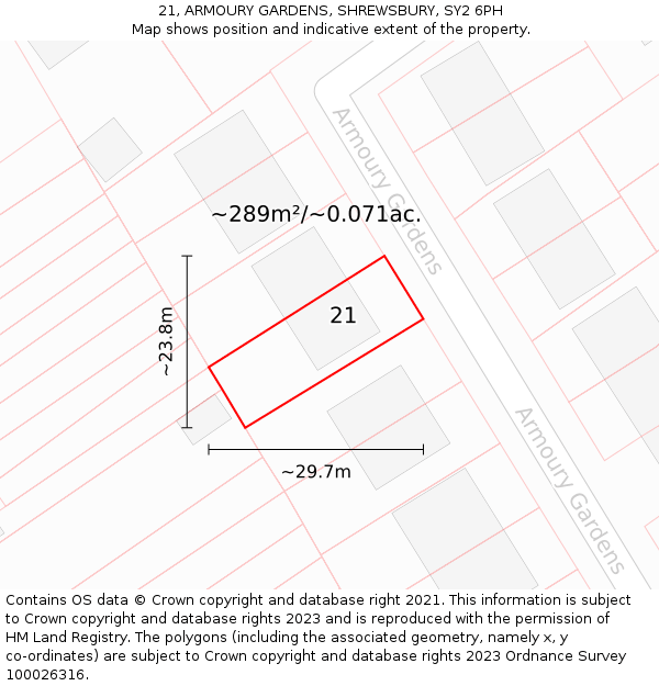21, ARMOURY GARDENS, SHREWSBURY, SY2 6PH: Plot and title map