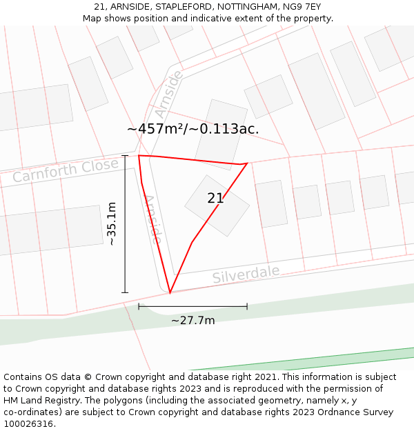 21, ARNSIDE, STAPLEFORD, NOTTINGHAM, NG9 7EY: Plot and title map