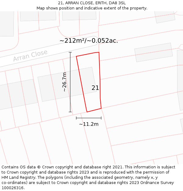 21, ARRAN CLOSE, ERITH, DA8 3SL: Plot and title map