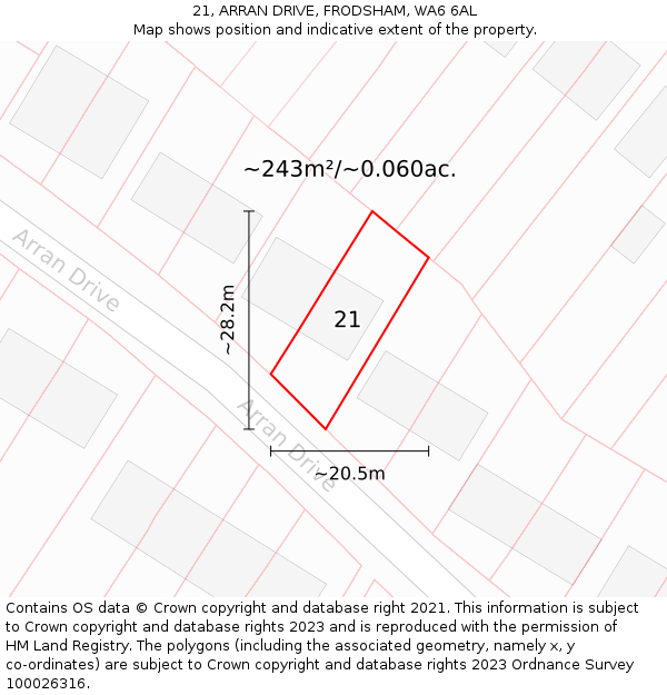 21, ARRAN DRIVE, FRODSHAM, WA6 6AL: Plot and title map