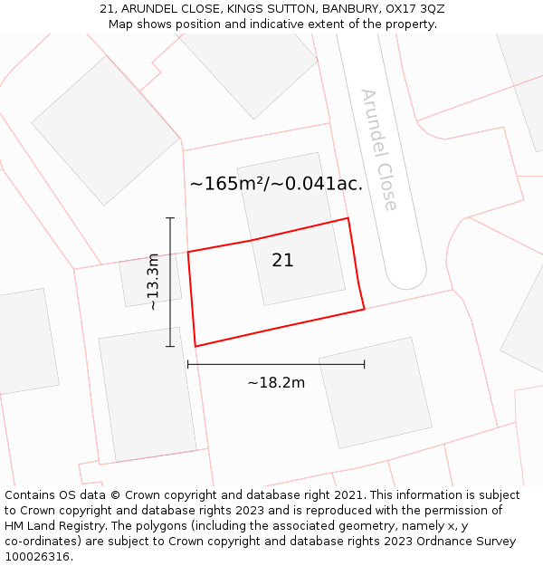 21, ARUNDEL CLOSE, KINGS SUTTON, BANBURY, OX17 3QZ: Plot and title map