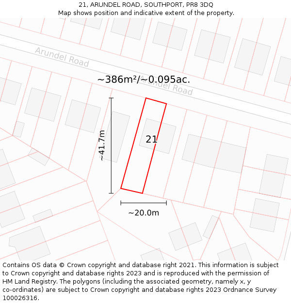 21, ARUNDEL ROAD, SOUTHPORT, PR8 3DQ: Plot and title map