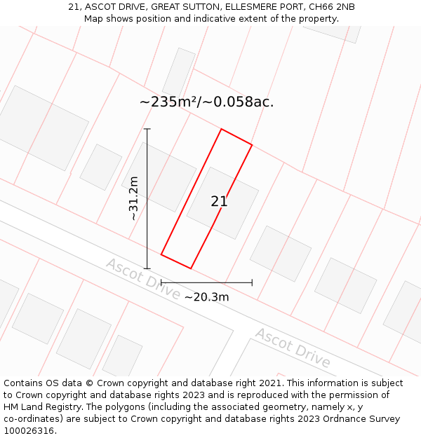 21, ASCOT DRIVE, GREAT SUTTON, ELLESMERE PORT, CH66 2NB: Plot and title map