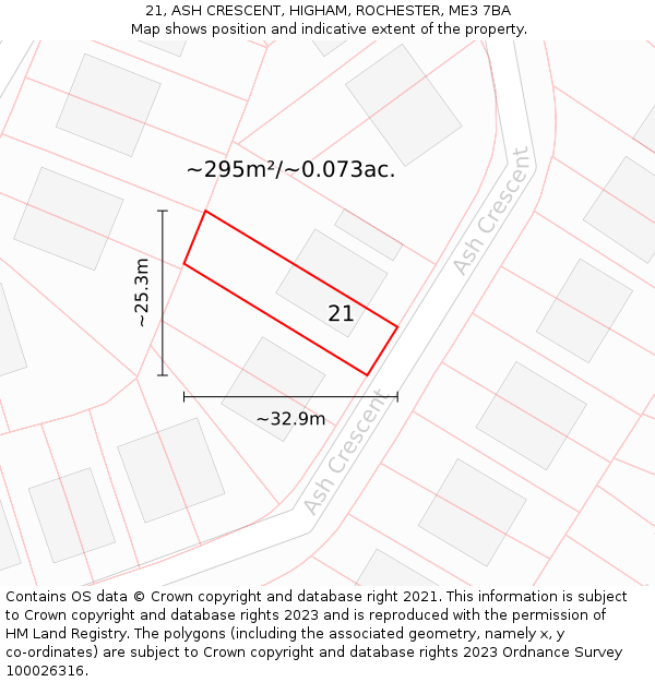 21, ASH CRESCENT, HIGHAM, ROCHESTER, ME3 7BA: Plot and title map