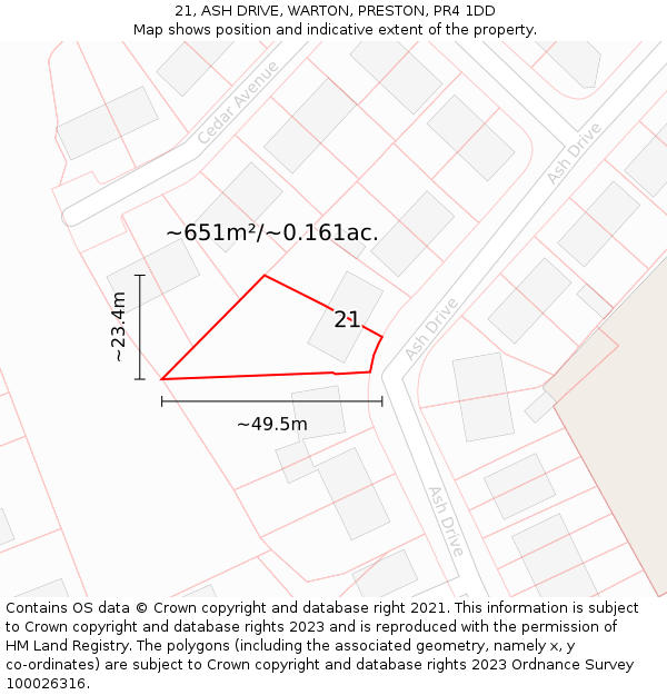 21, ASH DRIVE, WARTON, PRESTON, PR4 1DD: Plot and title map