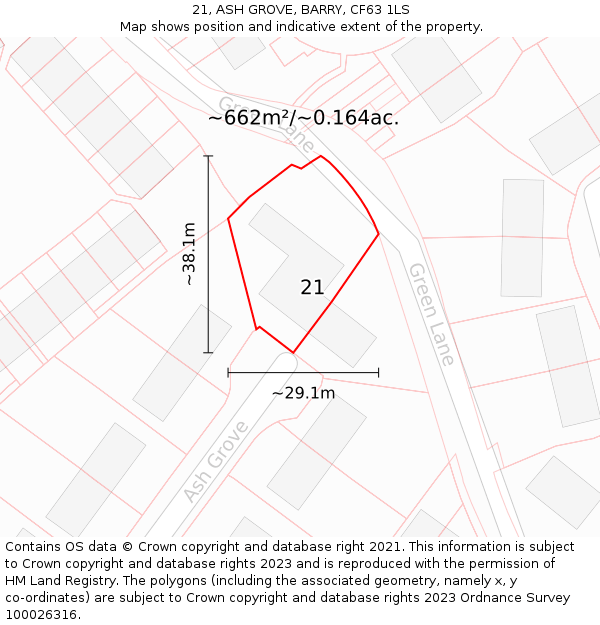 21, ASH GROVE, BARRY, CF63 1LS: Plot and title map