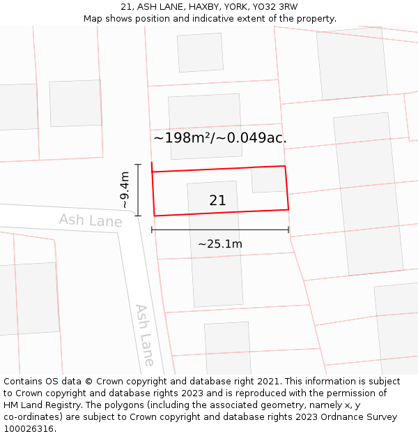 21, ASH LANE, HAXBY, YORK, YO32 3RW: Plot and title map