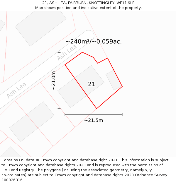 21, ASH LEA, FAIRBURN, KNOTTINGLEY, WF11 9LF: Plot and title map