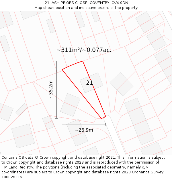 21, ASH PRIORS CLOSE, COVENTRY, CV4 9DN: Plot and title map
