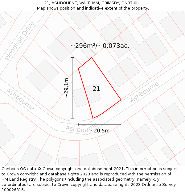21, ASHBOURNE, WALTHAM, GRIMSBY, DN37 0UL: Plot and title map