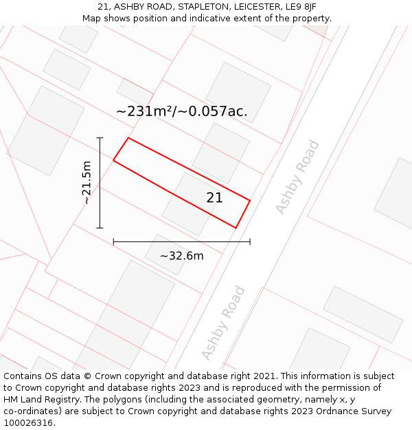 21, ASHBY ROAD, STAPLETON, LEICESTER, LE9 8JF: Plot and title map
