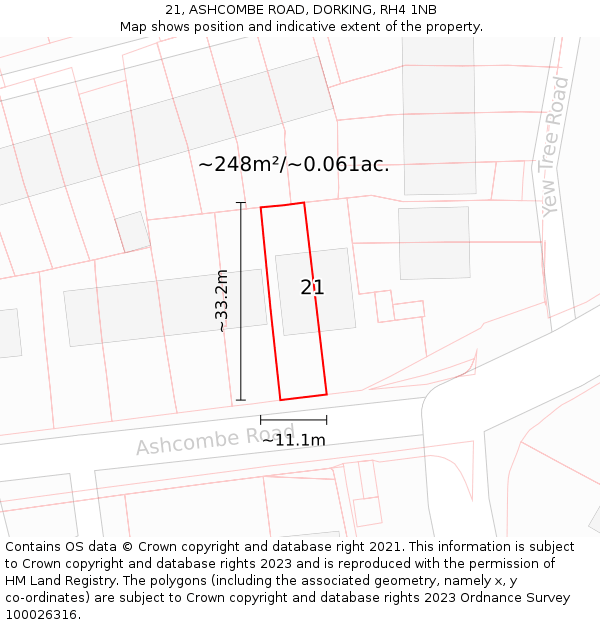 21, ASHCOMBE ROAD, DORKING, RH4 1NB: Plot and title map