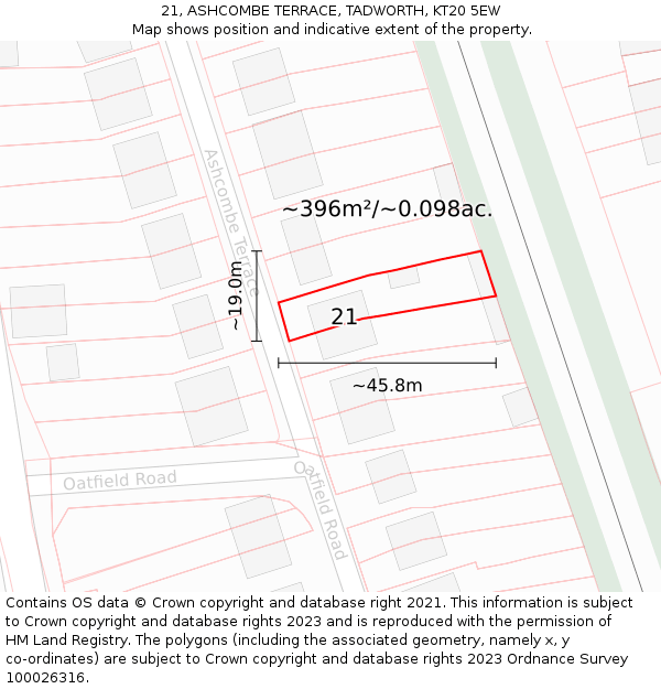 21, ASHCOMBE TERRACE, TADWORTH, KT20 5EW: Plot and title map