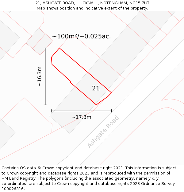 21, ASHGATE ROAD, HUCKNALL, NOTTINGHAM, NG15 7UT: Plot and title map