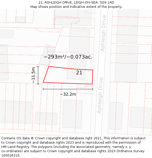 21, ASHLEIGH DRIVE, LEIGH-ON-SEA, SS9 1AD: Plot and title map
