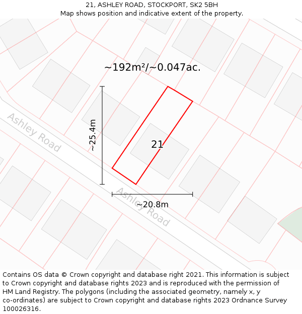 21, ASHLEY ROAD, STOCKPORT, SK2 5BH: Plot and title map
