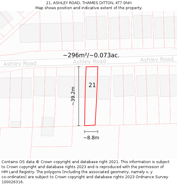 21, ASHLEY ROAD, THAMES DITTON, KT7 0NH: Plot and title map