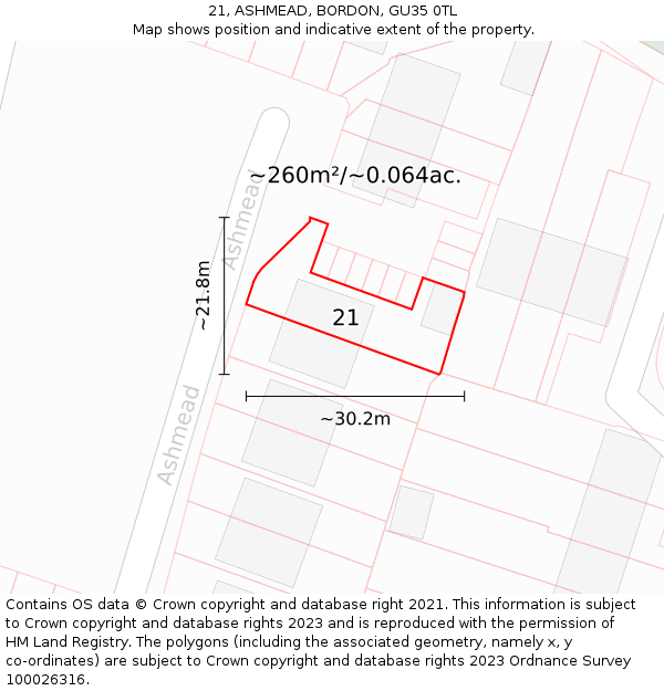 21, ASHMEAD, BORDON, GU35 0TL: Plot and title map