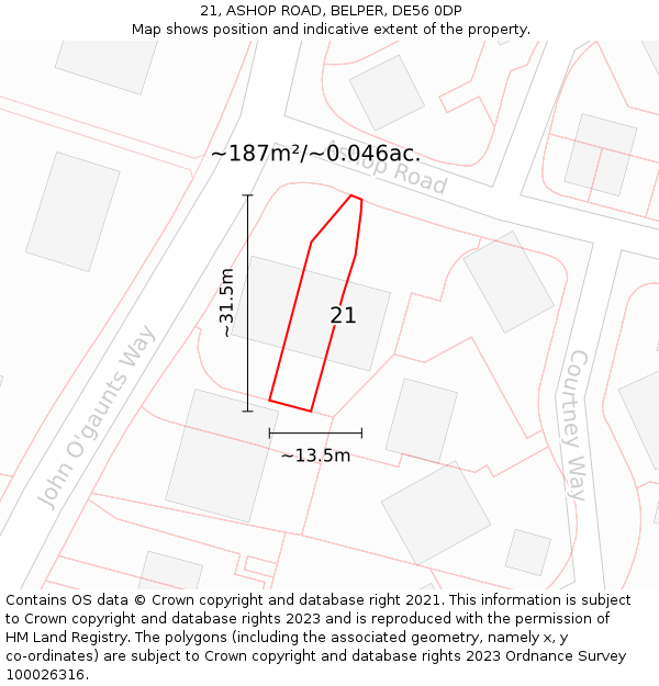 21, ASHOP ROAD, BELPER, DE56 0DP: Plot and title map