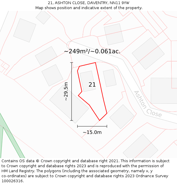 21, ASHTON CLOSE, DAVENTRY, NN11 9YW: Plot and title map