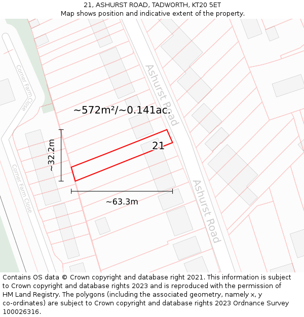 21, ASHURST ROAD, TADWORTH, KT20 5ET: Plot and title map
