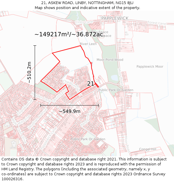21, ASKEW ROAD, LINBY, NOTTINGHAM, NG15 8JU: Plot and title map