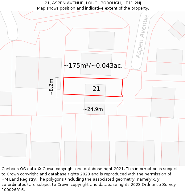 21, ASPEN AVENUE, LOUGHBOROUGH, LE11 2NJ: Plot and title map