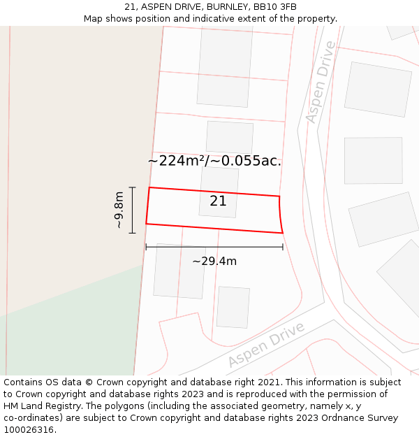 21, ASPEN DRIVE, BURNLEY, BB10 3FB: Plot and title map