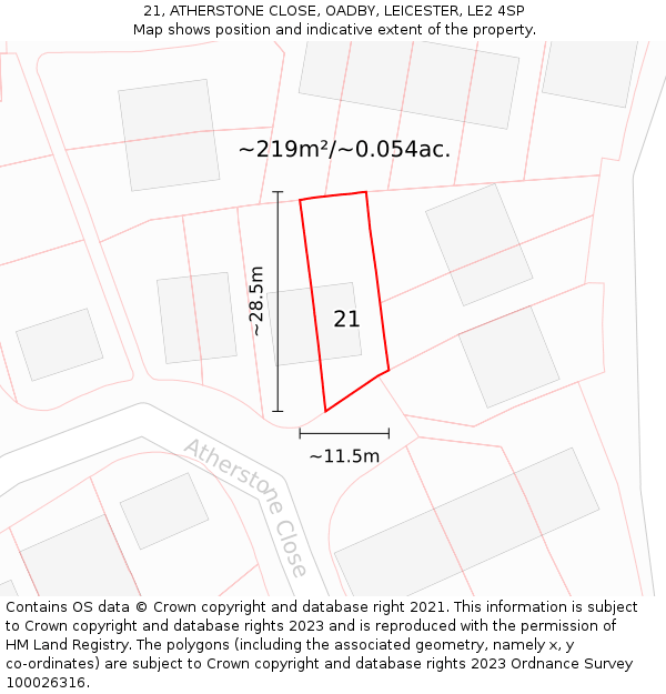 21, ATHERSTONE CLOSE, OADBY, LEICESTER, LE2 4SP: Plot and title map