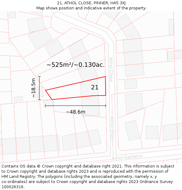 21, ATHOL CLOSE, PINNER, HA5 3XJ: Plot and title map