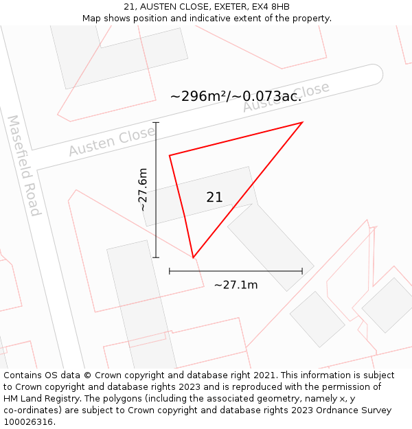 21, AUSTEN CLOSE, EXETER, EX4 8HB: Plot and title map