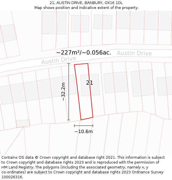 21, AUSTIN DRIVE, BANBURY, OX16 1DL: Plot and title map
