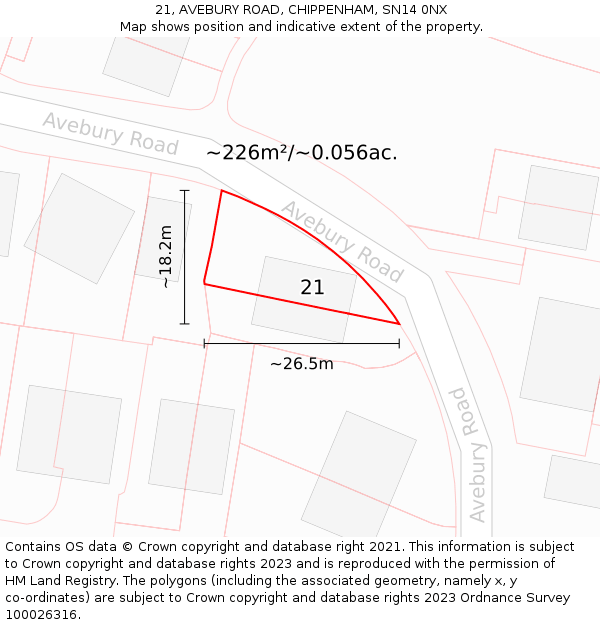 21, AVEBURY ROAD, CHIPPENHAM, SN14 0NX: Plot and title map