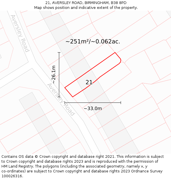 21, AVERSLEY ROAD, BIRMINGHAM, B38 8PD: Plot and title map