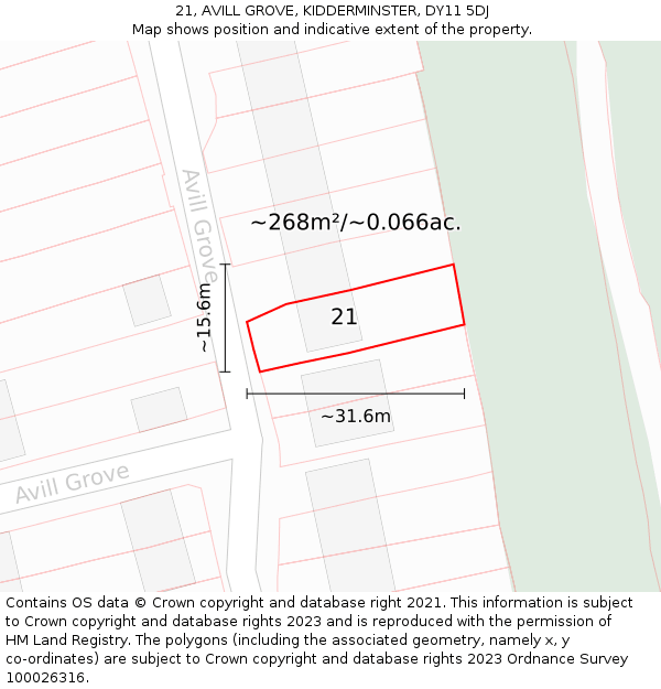 21, AVILL GROVE, KIDDERMINSTER, DY11 5DJ: Plot and title map