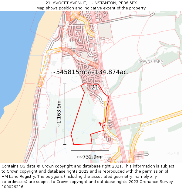 21, AVOCET AVENUE, HUNSTANTON, PE36 5PX: Plot and title map